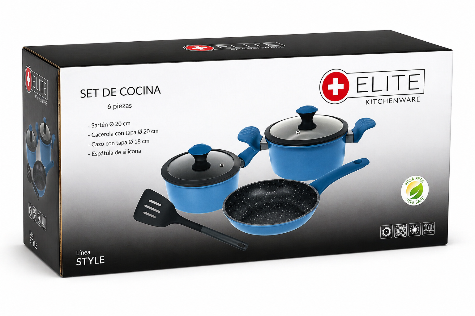 Set de Cocina 6 Piezas Elite Style Antiadherente Azul 💙